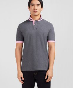 Eden Park Homme Men's Polo Gris En Coton Pima Avec Détails Contrastés
