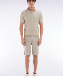 Eden Park Homme Men's Bermuda En Lyocell Et Coton Stretch Beige Coupe Droite