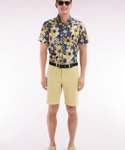 Eden Park Homme Men's Bermuda Chino En Coton Stretch Ivoire Coupe Droite