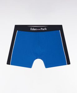 Eden Park Homme Men's Boxer En Jersey De Coton Stretch Bleu Détails Marine
