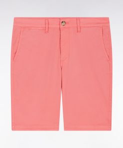 Eden Park Homme Men's Bermuda Chino En Coton Stretch Rose Saumon Coupe Droite