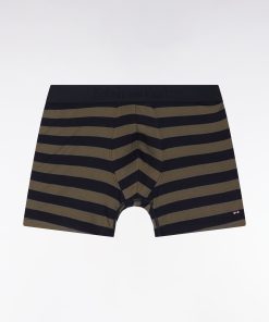 Eden Park Homme Men's Boxer En Jersey De Coton Stretch Cerclé Marine Et Kaki