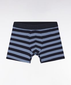 Eden Park Homme Men's Boxer En Jersey De Coton Stretch Cerclé Marine Et Gris