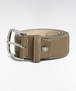 Eden Park Homme Accessoires Ceinture En Cuir Lisse Beige Surpiqûres Blanches