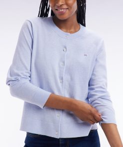 Eden Park Femme Men's Cardigan En Coton Et Soie Mélangés Bleu Clair Coupe Décontractée