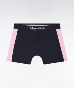 Eden Park Homme Men's Boxer En Jersey De Coton Stretch Marine Détails Roses