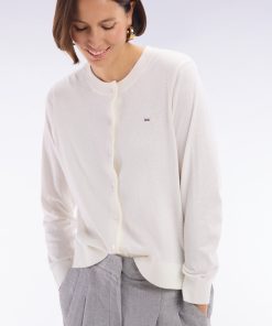 Eden Park Femme Men's Cardigan En Coton Et Soie Mélangés Écru Coupe Décontractée