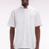 Eden Park Homme Men's Chemise À Manches Courtes En Coton Blanc Broderie Dos Rose Coupe Droit