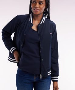 Eden Park Femme Men's Blouson Teddy Zippé Marine À Bords-côtes Rayés