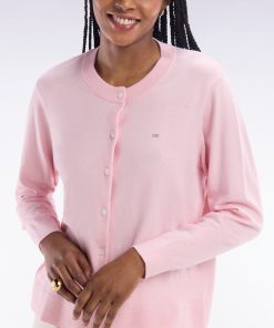Eden Park Femme Men's Cardigan En Coton Et Soie Mélangés Rose Coupe Décontractée