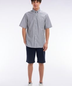 Eden Park Homme Men's Bermuda En Lyocell Et Coton Stretch Marine Coupe Droite