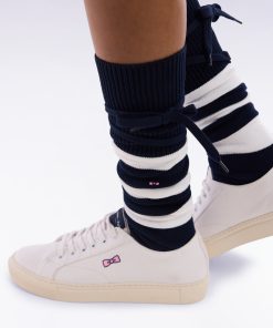 Eden Park Femme Accessoires Chaussettes De Rugby Montantes Cerclées Marine Et Blanches