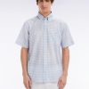 Eden Park Homme Men's Chemise À Manches Courtes En Coton À Carreaux Vichy Ciel Coupe Droite