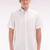Eden Park Homme Men's Chemise À Manches Courtes En Coton Blanc Broderie Et Patte De Boutonna