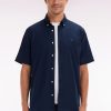 Eden Park Homme Men's Chemise À Manches Courtes En Coton Marine Broderie Dos Xv De France
