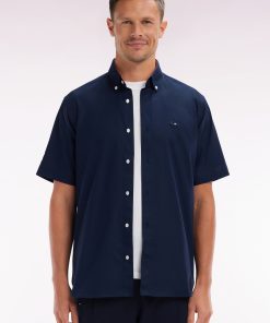 Eden Park Homme Men's Chemise À Manches Courtes En Coton Marine Broderie Dos Xv De France