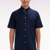 Eden Park Homme Men's Chemise À Manches Courtes En Coton Marine Broderie Et Patte De Boutonn