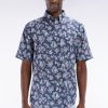 Eden Park Homme Men's Chemise À Manches Courtes En Coton Marine Imprimé Fleurs Coupe Droite