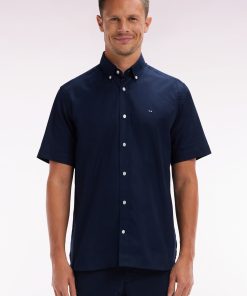 Eden Park Homme Men's Chemise À Manches Courtes En Popeline De Coton Marine Broderie Dos Cer