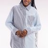 Eden Park Femme Men's Chemise À Patchwork De Rayures En Coton Bleu Coupe Oversized