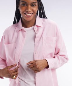 Eden Park Femme Men's Chemise À Poches Plaquées En Lin Rose Coupe Oversized