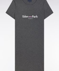 Femme Men's Chemise De Nuit En Modal Stretch Gris Logo Eden Park