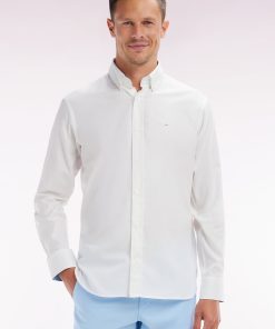 Eden Park Homme Men's Chemise En Coton Pinpoint Blanc Broderie 10 Coupe Droite