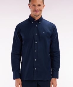 Eden Park Homme Men's Chemise En Coton Pinpoint Marine Broderie Dos Coupe Droite