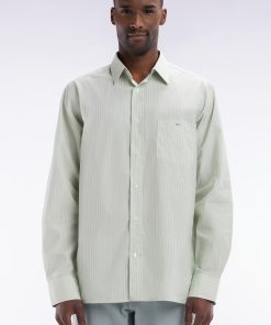 Eden Park Homme Men's Chemise En Coton Verte Et Blanche À Rayures Bâtons Coupe Droite
