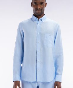 Eden Park Homme Men's Chemise En Lin Ciel Unie Coupe Droite