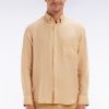 Eden Park Homme Men's Chemise En Lin Camel Unie Coupe Droite