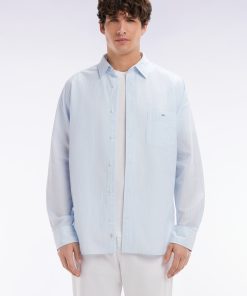 Eden Park Homme Men's Chemise En Coton Seersucker Rayée Ciel Coupe Droite