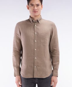 Eden Park Homme Men's Chemise En Lin Sable Unie Coupe Droite