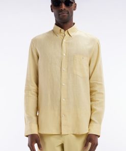 Eden Park Homme Men's Chemise En Lin Ivoire Unie Coupe Droite