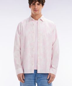 Eden Park Homme Men's Chemise En Popeline De Coton Imprimé Nœud Papillon Rose Coupe Droite