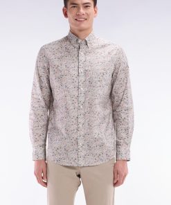 Eden Park Homme Men's Chemise En Popeline De Coton Pima Kaki À Micromotif Floral Coupe Droit