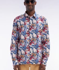 Eden Park Homme Men's Chemise En Popeline De Coton Imprimé Tropical Nœud Papillon Coupe Droi