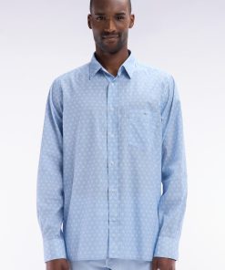 Eden Park Homme Men's Chemise En Popeline De Coton Ciel Imprimé Blanc Coupe Droite