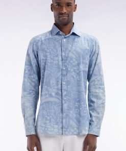 Eden Park Homme Men's Chemise Imprimée En Chambray Gris Coupe Ajustée