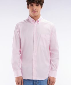 Eden Park Homme Men's Chemise En Twill De Coton Rose Unie Coupe Droite