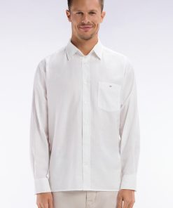 Eden Park Homme Men's Chemise Unie À Poche Plaquée En Coton Blanc