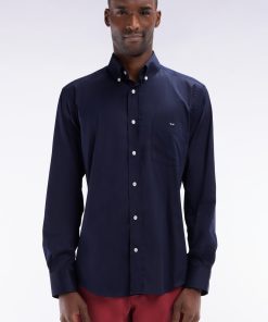 Eden Park Homme Men's Chemise En Twill De Coton Marine Unie Coupe Droite
