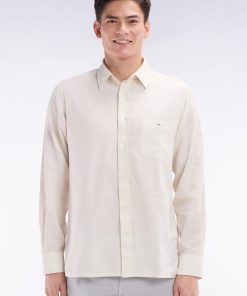 Eden Park Homme Men's Chemise Unie À Poche Plaquée En Coton Beige