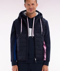 Eden Park Homme Men's Doudoune À Capuche Sans Manches Bimatière Marine