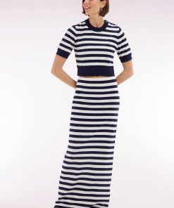 Eden Park Femme Men's Jupe Tube Rayée En Coton Biologique Et Cachemire Marine Coupe Décontra