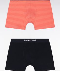 Eden Park Homme Men's Lot De Deux Boxers En Jersey De Coton Stretch Marine Et Cerclé Corail