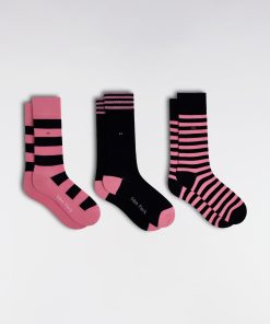 Eden Park Femme Accessoires Lot De 3 Paires De Chaussettes Cerclées Marine Et Roses En Coton Stret