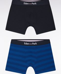 Eden Park Homme Men's Lot De Deux Boxers En Jersey De Coton Stretch Marine Et Cerclé Bleu