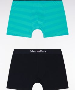 Eden Park Homme Men's Lot De Deux Boxers En Jersey De Coton Stretch Marine Et Cerclé Vert