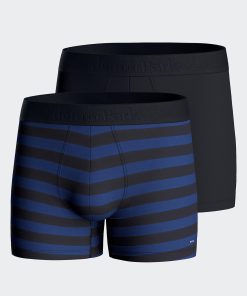 Eden Park Homme Men's Lot De Deux Boxers Unis Et Cerclés En Jersey De Coton Stretch Marine